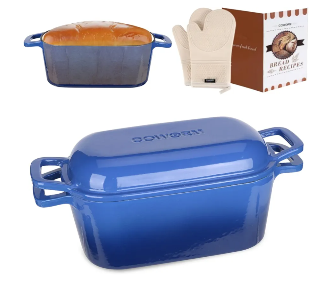 Enameled Dutch Oven for Sourdough Bread Baking, 3.6QT Oval Cast Iron Bread Pan with Lid