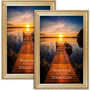 Edenseelake 11x17 Picture Frames Set of 2, Vintage Gold 11 x 17 Poster Frame for Wall Hanging Vertical and Horizontal