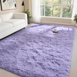 DweIke Fluffy Lavender Purple Rugs for Bedroom Living Room, 3x5 Feet Soft Plush Shaggy Light Lilac Purple Girls Boys Kids Rug, Non-Slip and Machine Washable Carpet for Dorm Nursery Classroom Decor