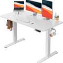 HUANUO Electric Standing Desk, 48" x 24" Whole Piece Desktop, Adjustable Height Computer Desk, 4 Height Memory Settings, Sit Stand Up Desk for Home Office, White
