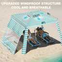 Rhino Valley Beach Cabana, 8 * 8FT Beach Tent UPF50+ Protection, Easy Setup Beach Canopy Wind Resistant with Cup Holder, Compact Beach Shade Foldable Beach Tent Sun Shelter, Light Blue Stripes