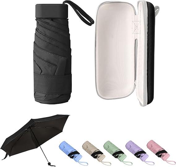 GUARAY Mini Umbrella with Case – Lightweight Folding Compact Travel Accessory, Small Sun Umbrella UV Protection for Girls, Kids & Adults, Fits in Purse Pocket Backpack