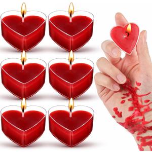 6 Pcs Low Temperature Candles, Romantic Heart Candles Body Safe Wax Low Heat Smokeless Unscented Tea Lights for Anniversaries Decor(Red)