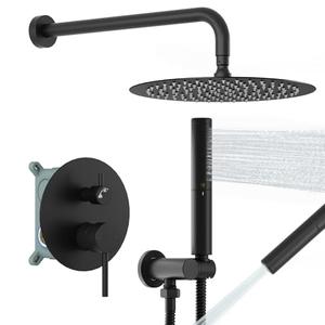 BESy Shower System with 10 Inch Round Rain Shower Head and Handheld Wall Mounted, High Pressure Rainfall Heads Shower Faucet Fixture Combo Set with 2 in 1 Spray Showerhead for Bathroom, Matte Black