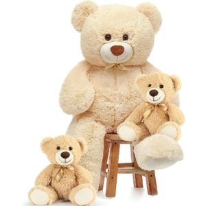 MorisMos Giant Teddy Bears with Babies, 36inch Large Mommy Bear with 2 Babies Stuffed Animals for Baby Shower, Big Bear Plush (Beige Brown)