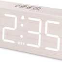 DreamSky Wooden Digital Alarm Clock for Bedroom - Desk Clock for Living Room with Large Numbers, Dimmer, Loud Alarm for Heavy Sleepers with Volume Control, DST, Office Wood Decor (Plug in Clock) White