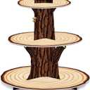 Wooden 3 Tier Cupcake Stand Decoration - Rustic Wood Cupcake Stand Decor for Camping, Birthday, Safari Party Supplies