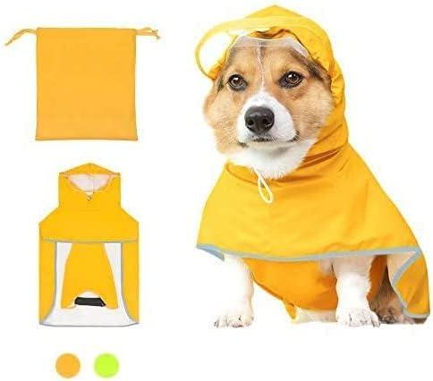 Dog Poncho Hooded Raincoat for Puppies & Small to Large Dogs, Waterproof Dog Rain Jacket with Reflective Strip, Lightweight Slicker with Storage Bag for Easy Carrying (Small Plus, Yellow)