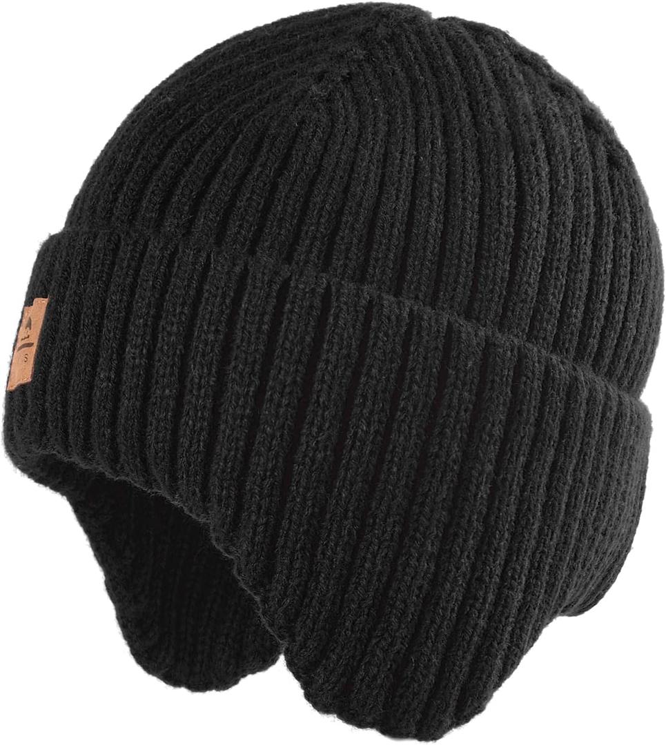 Baby Beanie Fleece Lined Toddler Winter Hat with Ear Flaps Little Girls Boys Warm Hats Cute Beanies for Kids (6-24 Months, Black)