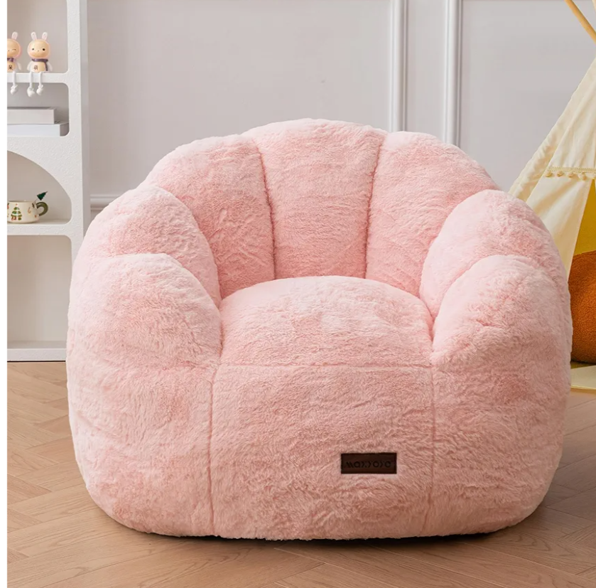 MAXYOYO Kids Bean Bag Chair, Floral Shaped Bean Bag Sofa, Plush Faux Fur Toddler Couch with Petal Backrest for Boys Girls, Stuffed Cozy Sofa for Nursery, Bedroom, Pink