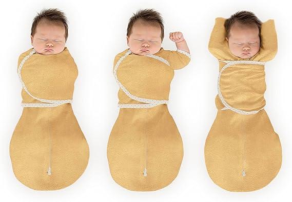 SwaddleDesigns 6-Way Omni Swaddle Sack Arms Up Swaddle for Newborn, More Options to Calm Startle Reflex, Improves Sleep (Heathered Gold, Small (6-14 Pound))