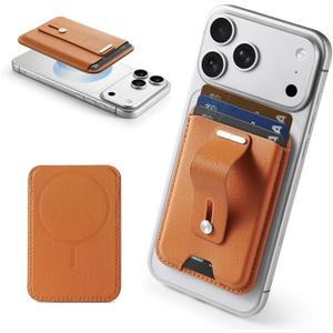 ESR for MagSafe Wallet, 3-Card Holder, Magnetic Wallet for iPhone,Vegan Leather, Secure-Grip Finger Loop, for iPhone 17/16/15/14/13/12 Series, Not for 13/12 Mini, Brown