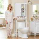 Spirich Over The Toilet Storage Cabinet with Doors and Tilt-Out Cube, White, 23.6" W x 7.8" D x 66.4" H