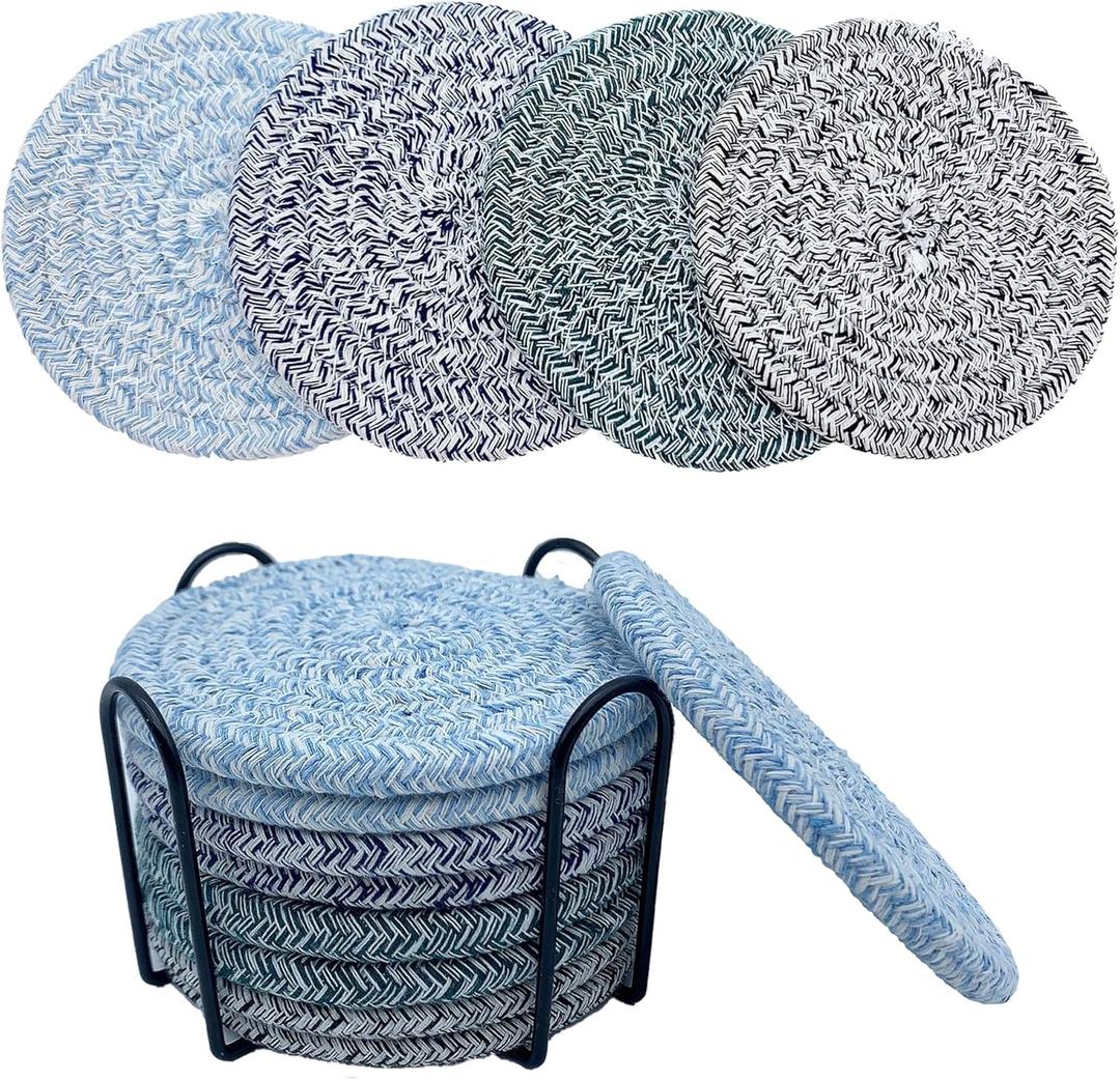 8 Pcs Drink Coasters, Coasters for Coffee Table, Coasters for Drinks Absorbent, Coaster Set 4 - Color Cup Coasters, Coasters for Wooden Table, Living Room Decor, Suitable for Kinds of Cups (Blue&green&black)