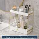 Bathroom Counter Organizer with Drawer, Slim 2-Tier Vanity Countertop Storage Shelf for Skincare, Toiletries & Small Essentials (White)
