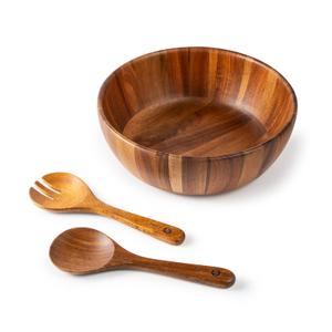 SullyHÔME 12" Acacia Wood Salad Bowl with Serving Spoons