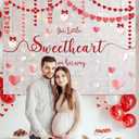 MEHOFOND Valentine's Day Baby Shower Backdrop for Girls A Little Sweetheart is On Her Way Baby Shower Decorations for Girls Brick Wall Pink Red Heart Photography Background Photo Shoot Props 7x5ft