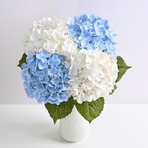 MARTINE MALL 4Pcs 21in Hydrangea Artificial Flowers, Latex Real Touch Hydrangeas Lifelike Large Hydrangea Flowers for Home Decor Party Arrangements Wedding Bouquets Centerpieces (2 White & 2 Blue)