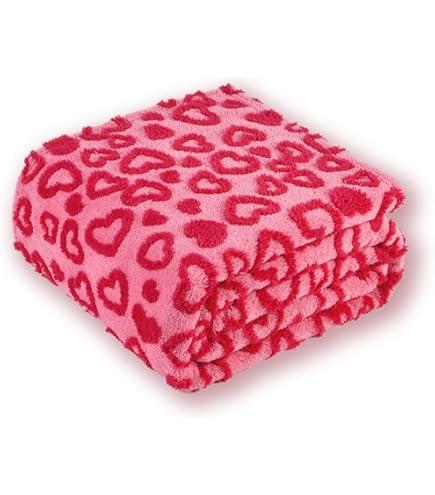 Hot Pink Heart Throw Blanket for Chair - Fall Blanket With Hearts for Women, Small Blanket 50x60 Inches