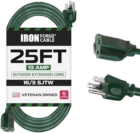 Iron Forge Cable Weatherproof 25 Ft Outdoor Extension Cord - 16/3 SJTW Heavy Duty Green Extension Cord 3 Prong - 13 Amp Exterior Power Cable