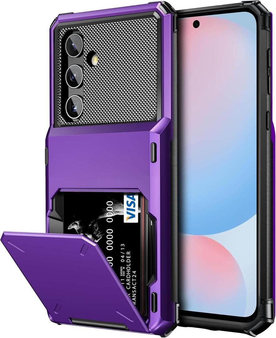 Vofolen for Samsung Galaxy S24 FE Case Wallet with Card Holder Dual Layer Heavy Duty Shockproof Hidden Flip 4-Card Slot Large Storage Protective Galaxy S24 FE Wallet Case for Women Men, 6.7" Purple