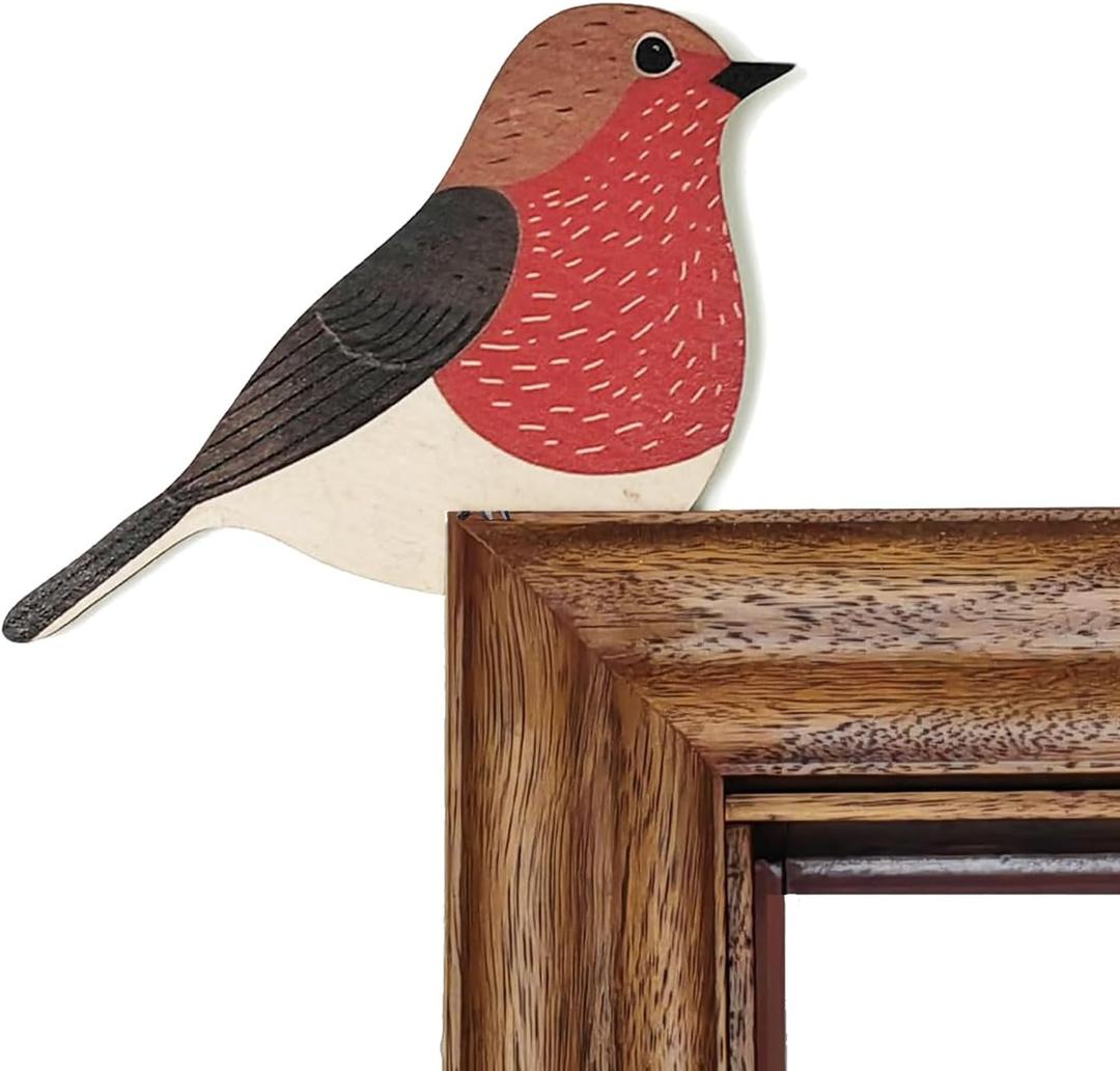 2 x Wooden Robin Door Toppers, Bird Door Corner, Christmas Gift for Nature Lovers, Robin Pair Decor, Kids Room Decor, Christmas Gifts, Ideal Housewarming Gift, 5.5x5 inches