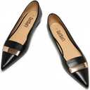 Women's Pointed Toe Flats Lambskin Insole Metal Deco Slip on Flat Comfortable Dress Office Shoes 8, Black