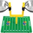 NCAA Kansas Jayhawks Goalpost Football Field Dog Feeder  Adjustable Elevated Dog Bowls with Stand, 2 Stainless Steel Bowls, Non-Slip Rubber Feet, Raised Pet Feeder for Large & Small Dogs