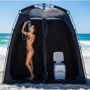 EighteenTek Upgraded Shower Tents with Hub, Pop Up Privacy Tent Camping 2-Room Privacy Shelter with Floor & Dual Doors, Portable Easy-Setup Toilet & Changing Tent, 83" x 47" x 77.6"H