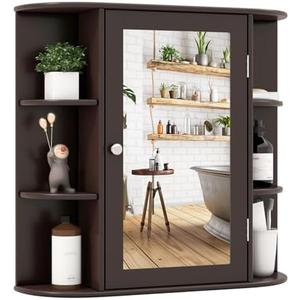 Tangkula Bathroom Medicine Cabinet with Mirror, Wall Mounted Bathroom Storage Cabinet with Mirror Door & 6 Open Shelves, Adjustable Shelves, Mirror Cabinet, Bathroom Wall Cabinet with Mirror (Coffee) Tangkula Bathroom Medicine Cabinet with Mirror, Wall Mounted Bathroom Storage Cabinet with Mirror Door & 6 Open Shelves, Adjustable Shelves, Mirror Cabinet, Bathroom Wall Cabinet with Mirror (Coffee)