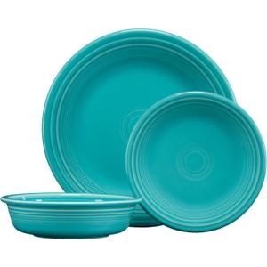 Fiesta Classic Rim 3-Piece Dinnerware Set  Durable Ceramic, Lead-Safe, Dishwasher/Microwave/Oven Safe  Made in USA Dinnerware - Turquoise
