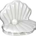 BOXOB 57" Seashell Pool Float, Thickened Inflatable Giant Sea Shell Sofa Bed Mattress with Pearl Ball for Tanning, Ocean Mermaid Theme and Summer Beach Swimming Birthday Party Toy Decorations (white)
