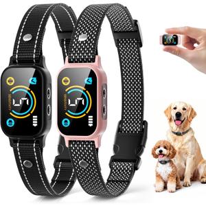 2 Pack Bark Collar, Smart Dog Bark Collar for Large Medium Small Dogs, Rechargeable Ultra-Light Training Collar with Beep Vibration, Anti Barking Device with 5-Level Sensitivity (Blackpink)