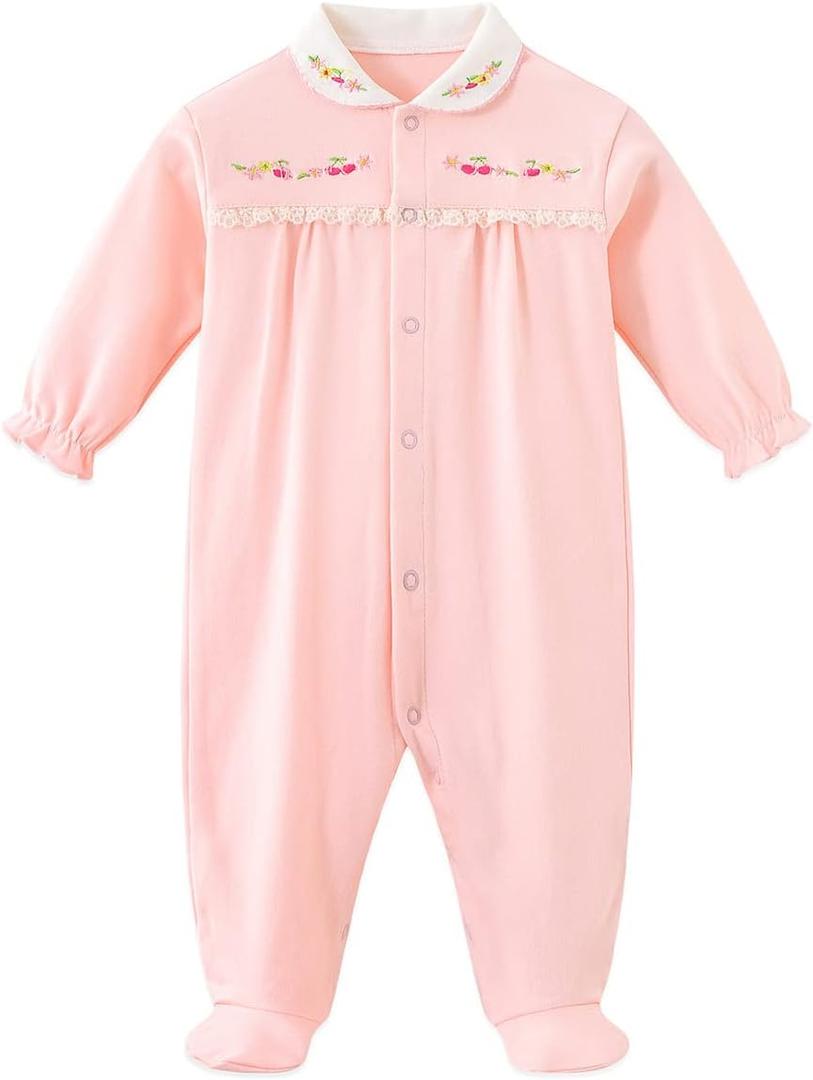 Infant Baby Girl Boy Onesie Cotton Newborn Outfit Bodysuit Jumpsuit Long Sleeve Romper (0-3M, Flower)