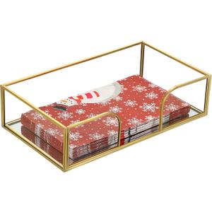 Sumnacon Bathroom Guest Towel Holder - Rectangle Glass Napkin Holder for Guest Hand Towels Paper Napkins, Decorative Napkin Holder Tray for Bathroom Vanity Toilet Tank Table Kitchen Countertop, Gold (9.4 x 5.4 Inch/Guest Towel)