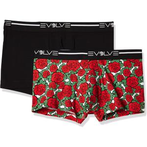 Evolve Men's Cotton Stretch No Show Trunk Underwear Multipack (Black/Rose Patch, S)