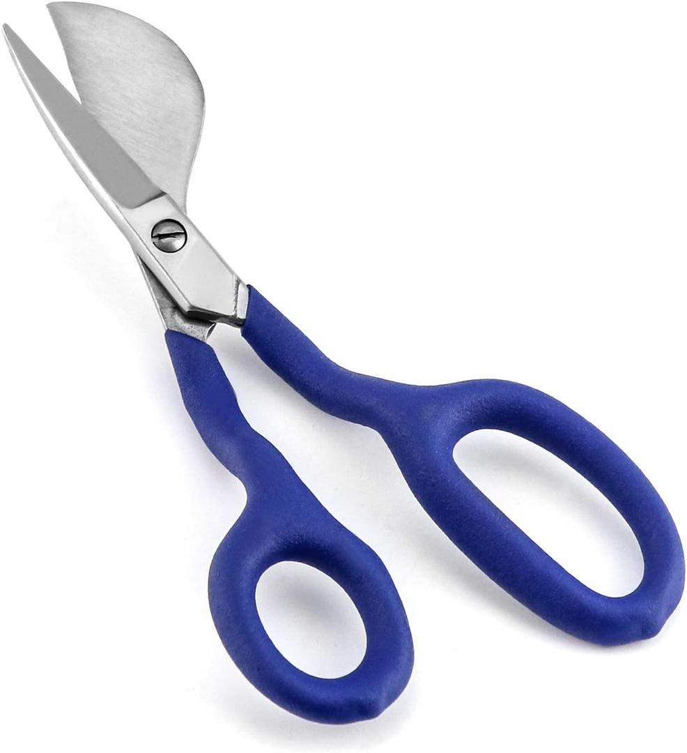 QWORK Duckbill Shears, 7 in Duckbill Applique Scissors, for Carpet Pile, Carpet Punch - Blue (1 Pc)