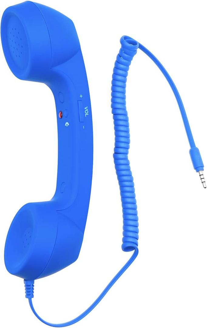 Retro 3.5mm Telephone Handset Cell Phone Receiver Mic Microphone Speaker for iPhone iPad Mobile Phones Cellphone Smartphone (Blue)