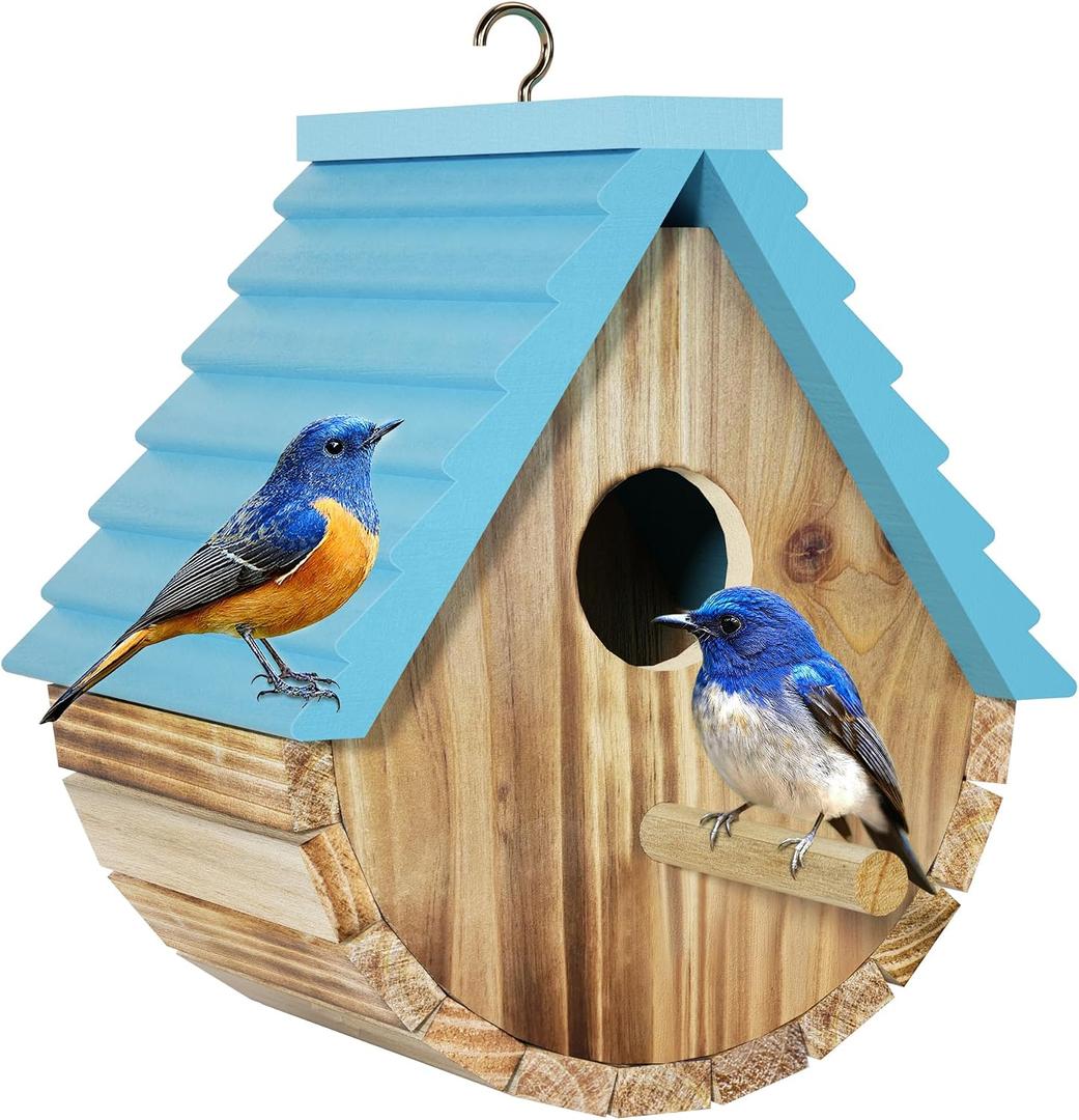 Bird House, Auslar Wooden Bird Houses for Outside, Birdhouse for Outdoors, Hanging Bluebird House for Cardinals Finch Wren Swallow for Garden Viewing