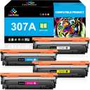 LeciRoba 307A Toner Cartridge Replacement for HP 307A CE740A CE741A CE742A CE743A Toner for HP Color LaserJet Professional CP5225 CP5225dn CP5225n Series Printer (4-Pack, B/C/M/Y)