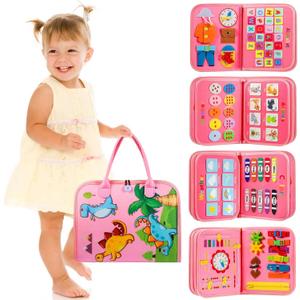 Winblo Toddler Busy Board - Montessori Toys for Toddler Girl Birthday Gift, Educational Learning Sensory Busy Book for Toddlers Girls, Toddlers Activities Travel Toys for Airplane Car (Pink)