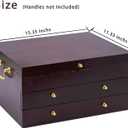 GENRICE Wooden Silverware Chest without Silverware Three-layer, Silverware Box Storage for Silver, Silverware Case with Handle and Felt Lined, Flatware Chest for 12 or 16 or more sets of Utensils