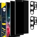 Arshek [2+2 Pack] Galaxy S22 Ultra Privacy Screen Protector, 9H Tempered Glass, Ultrasonic Fingerprint Support, 3D Curved, HD Clear Anti-Spy Film for Samsung S22 Ultra 5G Glass Screen Protector