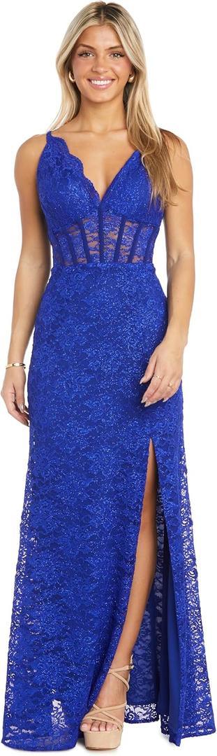 Women's Lace Whispers Corset Gown (Royal), Size 18W