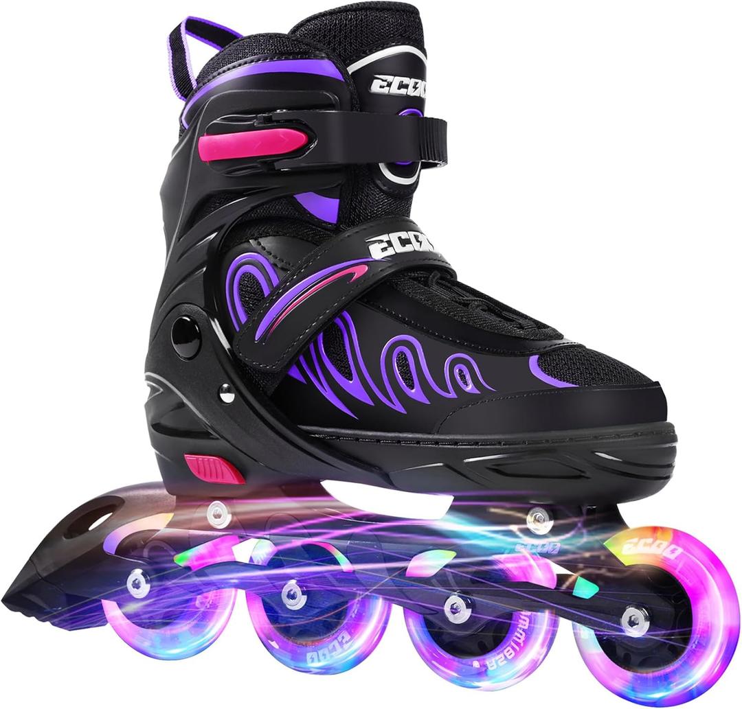 Inline Skates for Girls and Boys Ages 5-8 8-12 Light up Wheels, Adjustable Size Roller Skates Blades Kids Adult Women Outdoor (Large - Youth (4-7 US), Purple)