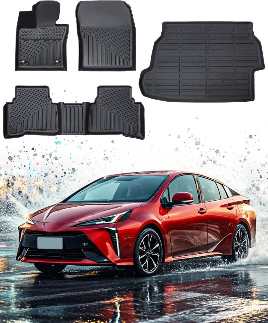 Floor Mats Cargo Liner for Toyota Prius & Prius Prime 2023 2024 2025 2026, All Weather Car Floor Mats for 5th Gen Prius 2023-2026, Non-Slip Waterproof Floor Liner Car Accessories for LE XLE Limited