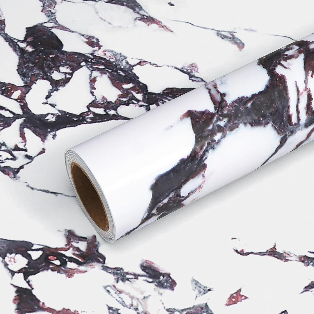 VEELIKE White Purple Marble Contact Paper for Countertops Peel and Stick Waterproof Marble Countertop Contact Paper Wide 32''x118'' Removable Matte Thick Marble Wallpaper for Walls Bathroom Table