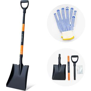 Heavy Duty Steel Flat ShovelSquare Head Shovel with Detachable D-Handle and Anti-Slip Grip, 47 Inch Flat Shovel for Landscaping, Square Shovel for Gardening, Transfer Shovel