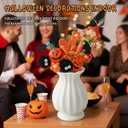 Crochet Flowers Bouquet Halloween Gothic Decor Spooky Indoor with Bats Ghost Pumpkin Scarecrow Fake Forever Flowers Table Decor for Home Decoration, Gothic Gifts for Women and Girls(Gift Card and Bag) (13x11, Orange)