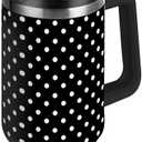 40 oz Tumbler Black Polka Dots with Handle and Straw Lid Vacuum Stainless Steel Insulated Water Bottle Travel Mug Car Cup Holder Friendly for Gym Travel Office